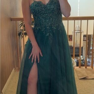 Elegant Green Gown with Embellished Bodice
